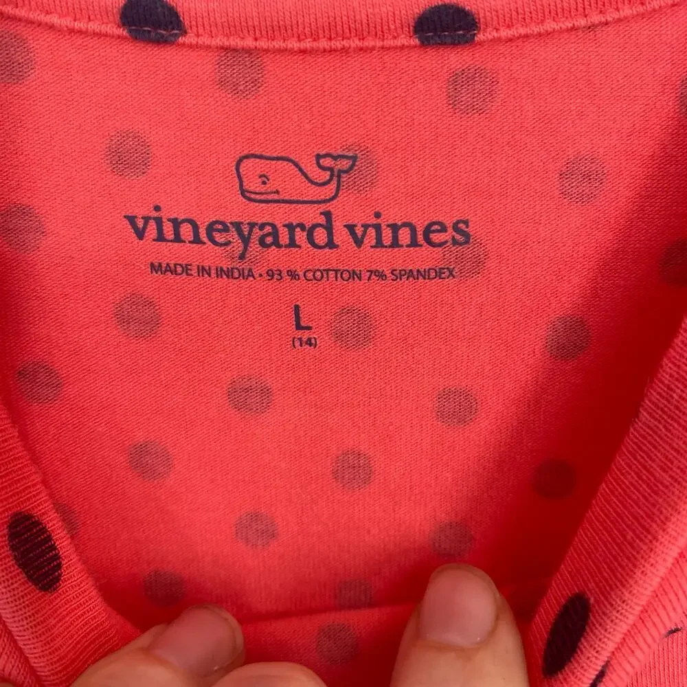 Vineyard Vines Dress & Leggings Girls Large‎ Salmon & Black Polka Dot Preppy